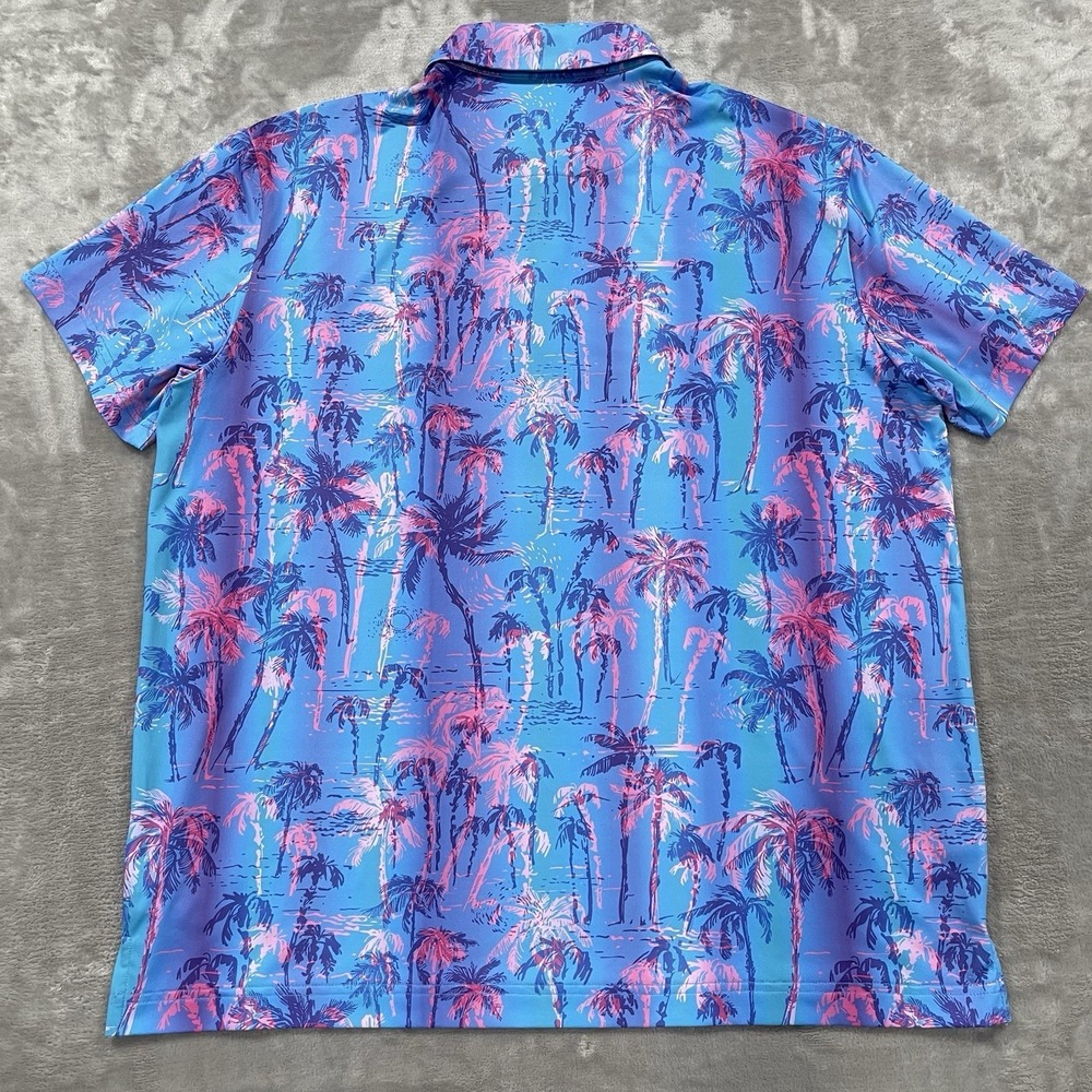 Birdie Bound Shirt Mens Large Blue Polo Golf Performance Stretch Palm Tress - Picture 4 of 7